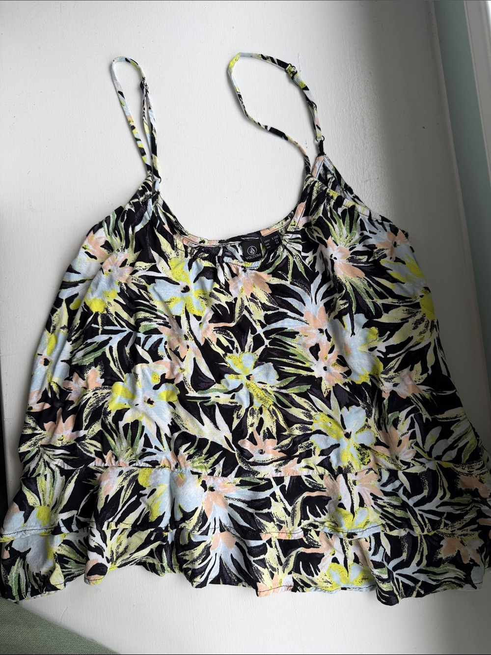 Volcom Black Floral Pastel Tiered Cami